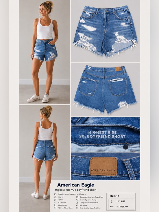 American Eagle Outfitters Pants - American Eagle Highest Rise 90’s Boyfriend Shorts Size 12 Distressed Stretch